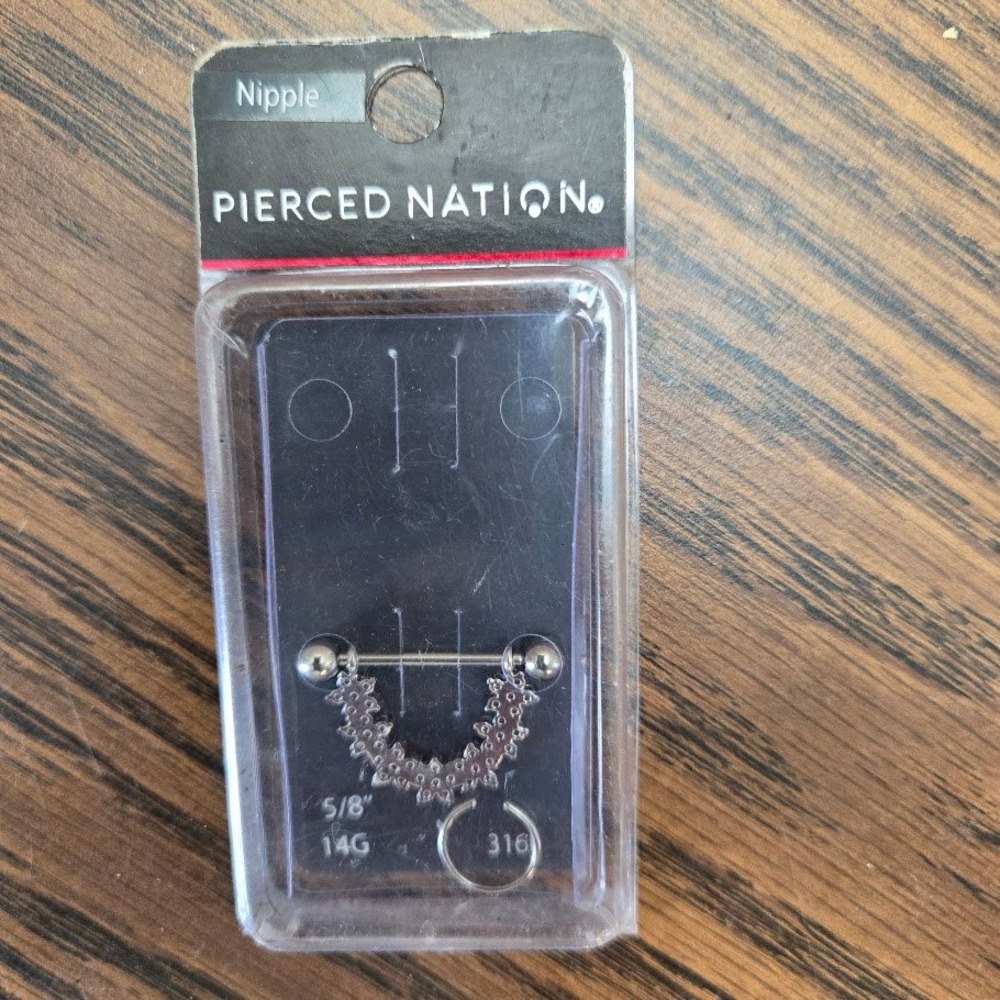 NWT Pierced Nation Barbell‎ Flower Chain Dangle Body Jewelry 14G 5/8"